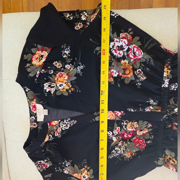 LOFT Petite Small Floral Black Stretchy Waist Shirt Dress Excellent Condition - Picture 13 of 15